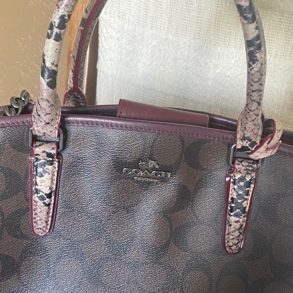 Coach Lily Carry Black Cherry Satchel with Oxblood interior